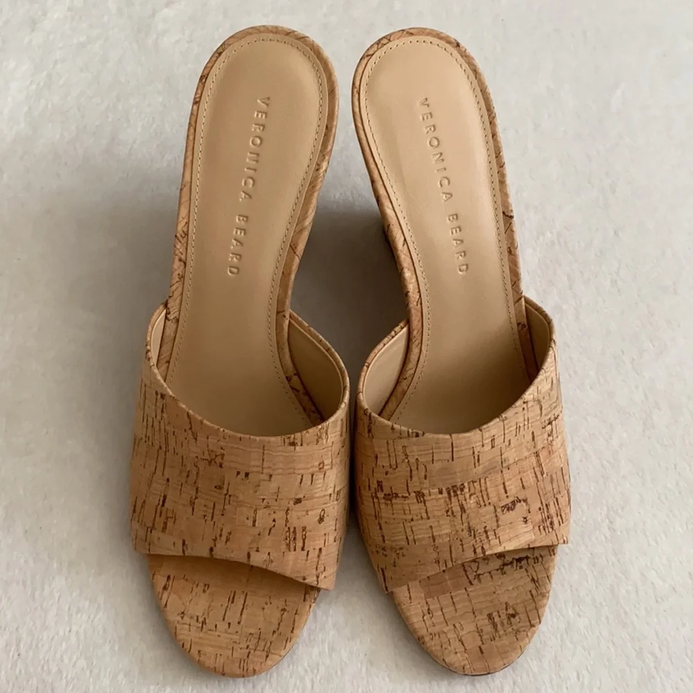 Veronica Beard | Dali Cork Slip On Wedge Heel Sandal Natural/Tan (9) - Picture 5 of 14